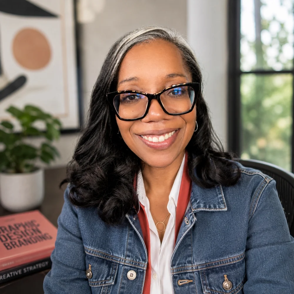 Aidreen Hart smiling in glasses with her signature gray streak