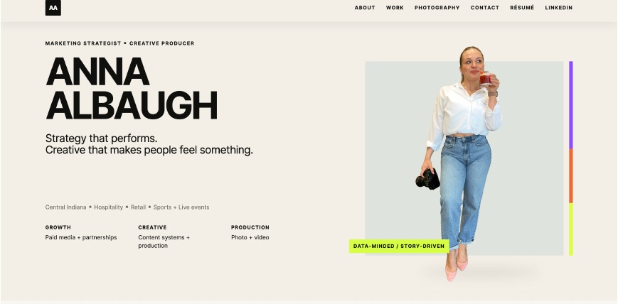 Anna Albaugh's updated editorial portfolio homepage