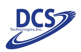 Early blue DCS Technologies logo, cropped from an archived business card