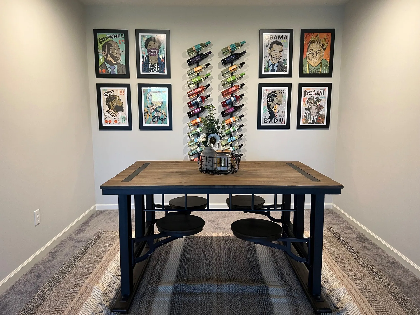 Game room gallery with original artwork arrangement