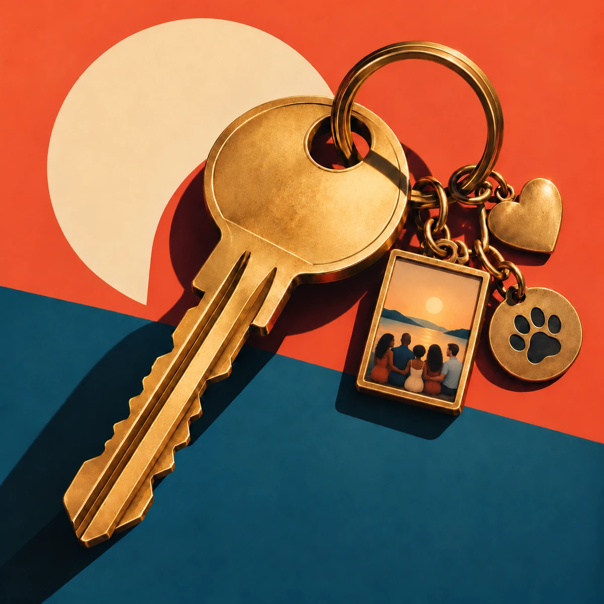 Close to Home album cover: gold keys with family keepsake charms
